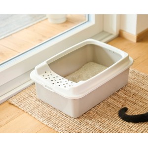 Lettiera per gatti Rotho Eco Bonnie Tray M color cappuccino con ingresso superiore e lettiera.
