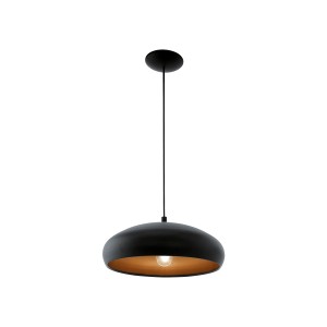 Lampada a sospensione nera Eglo Mogano 1 con interno color rame.