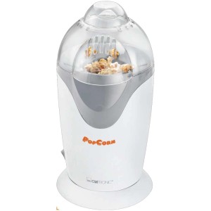 Clatronic Popcorn Maker PM 3635 bianco e grigio con coperchio trasparente.
