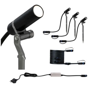 Paulmann Plug & Shine Plantini Set: 3 faretti LED con picchetto, trasformatore e cavo per illuminazione esterna.