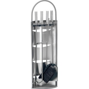 Set d'outils de cheminée Firefix 5 pièces en acier inoxydable avec panneau arrière. Accessoire pour cheminées et poêles.