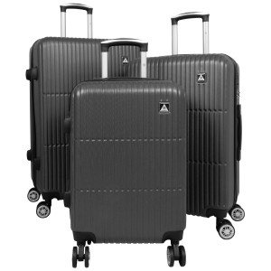 Set de 3 valises à roulettes Madrid en ABS anthracite avec poignée télescopique et serrure à combinaison.