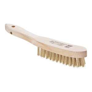 Brosse métallique en laiton LUX, 4 rangs, avec manche en bois pour nettoyer et dérouiller le métal et le bois.