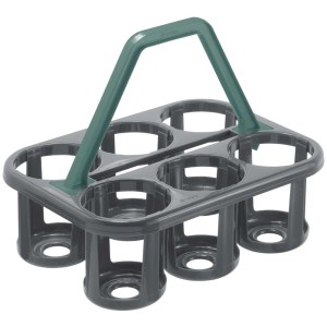 Portabottiglie Rotho Basic per 6 bottiglie, grigio/verde, con maniglia per un facile trasporto.