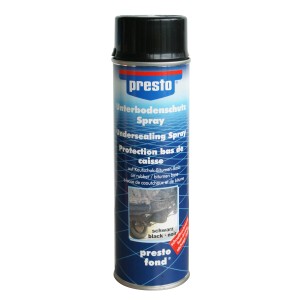 Spray protettivo sottoscocca bituminoso Presto, nero, bomboletta da 500 ml per riparazioni di vernice e carrozzeria.