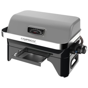Campingaz Attitude 2go CV, grill a gas compatto grigio con display temperatura e vaschetta raccogli grasso.