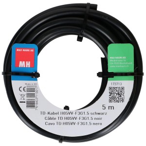 Câble TD noir H05VV-F, 3 x 1,5 mm², 5 m gaine plastique enroulée.
