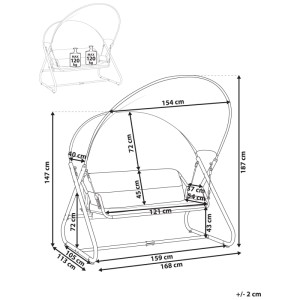 Disegno tecnico: Altalena Beliani Solagna. Misure 187x168x113 cm, 2 posti, max. 2x 120 kg.