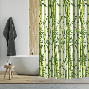 Tenda doccia MSV Bamboo, verde e bianca, 180x200cm. Tenda doccia in poliestere con motivo bambù.
