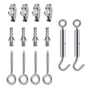 Kit de montage de tension pour accessoires de câble Paulmann pour systèmes de rails, composé de supports, chevilles, vis et tendeurs.