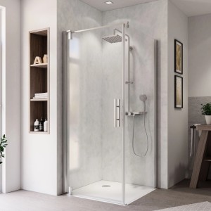 Breuer Drehtür Europa Design, 90 cm, Chrom/Klarglas, für Seitenwand, Türanschlag links.