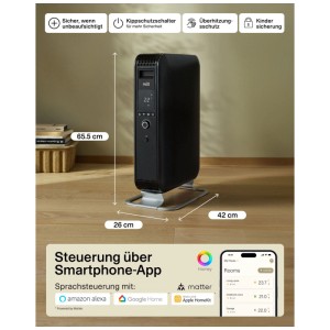 Termosifone a olio Mill Gentle Air WiFi nero, 2000W, display digitale, protezione antiribaltamento e surriscaldamento, controllo app.