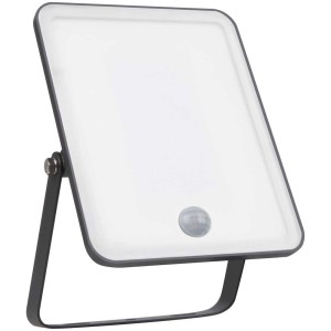 Schwarzer Ledvance LED-Außenstrahler mit Sensor, 30W, Warmweiß, 2550 Lumen.