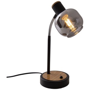 Lampada da tavolo Näve Fumoso: lampada di design con vetro fumé e dettagli in legno.