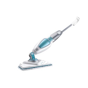 Nettoyeur vapeur Black+Decker Steam Mop Deluxe, 1600 W, en blanc et turquoise.