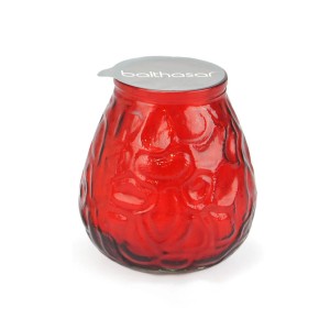 Bougie rouge non parfumée dans un verre américain (Ø 10 cm, hauteur 10,5 cm) pour une lumière d'ambiance.