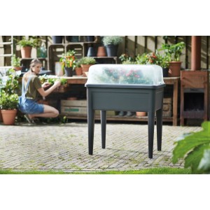 Tavolo da semina Elho Green Basics Living Nero (73,3x75,7cm) con copertura trasparente per il giardino.