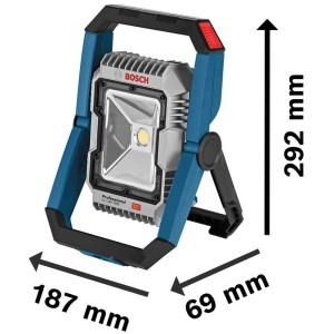 Faretto da lavoro a batteria Bosch Professional GLI 18V-1900 senza batteria con dimensioni.