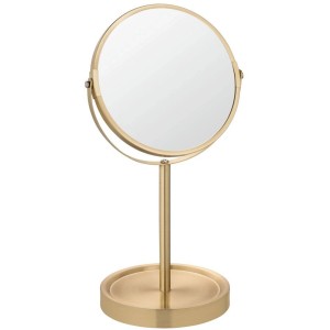 Specchio cosmetico da tavolo Alata rotondo, oro opaco, orientabile, con ingrandimento 3x.