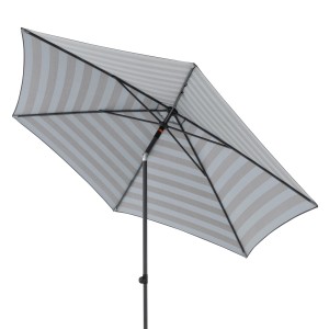 Doppler Marktschirm MyZone blau-grau gestreift mit Knickfunktion für Garten oder Balkon.