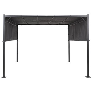 Pergola Beliani Parga grigio scuro con illuminazione LED, acciaio, 310x310 cm. Copertura per terrazza con tetto in tessuto.