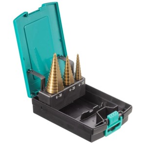 Set di punte a gradino Technocraft, 3 punte dorate (Ø 4-30mm) in scatola verde.