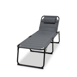 Lettino da giardino antracite con superficie imbottita XXL, schienale regolabile e cuscino. Telaio in alluminio pieghevole.