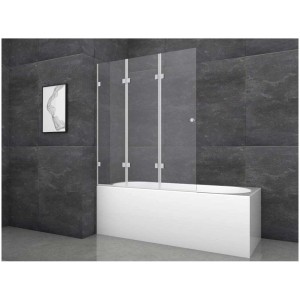Paroi de baignoire pliante Aurlane Silver Elegance 3 volets chromée, montée sur une baignoire.