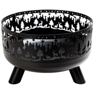 Brasero Nouvel Forest, Ø 60cm, acier noir avec motif forêt pour jardin et terrasse.