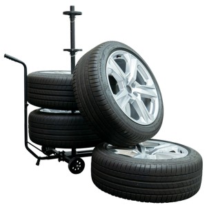 Carrello portagomme Cartrend con 4 cerchi auto fino a 255 mm di larghezza su ruote.