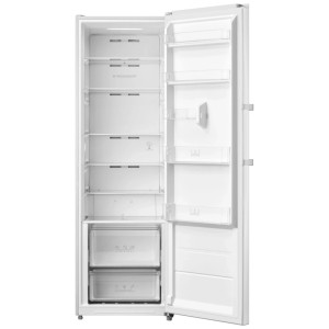Offener, weißer SPC Kühlschrank H-KS3498-1 (362 l) mit Ablagen und Schubladen.