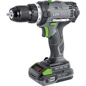 Visseuse-perceuse sans fil LUX du set de machines 3en1, gris/vert, avec batterie. Idéale pour visser et percer.