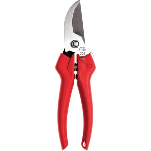Forbici da vendemmia Felco 300 con manici rossi e testa di taglio in acciaio inox.