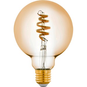 Lampadina LED Eglo Zigbee Amber, 4.9 W, E27, con LED a spirale in vetro ambrato.