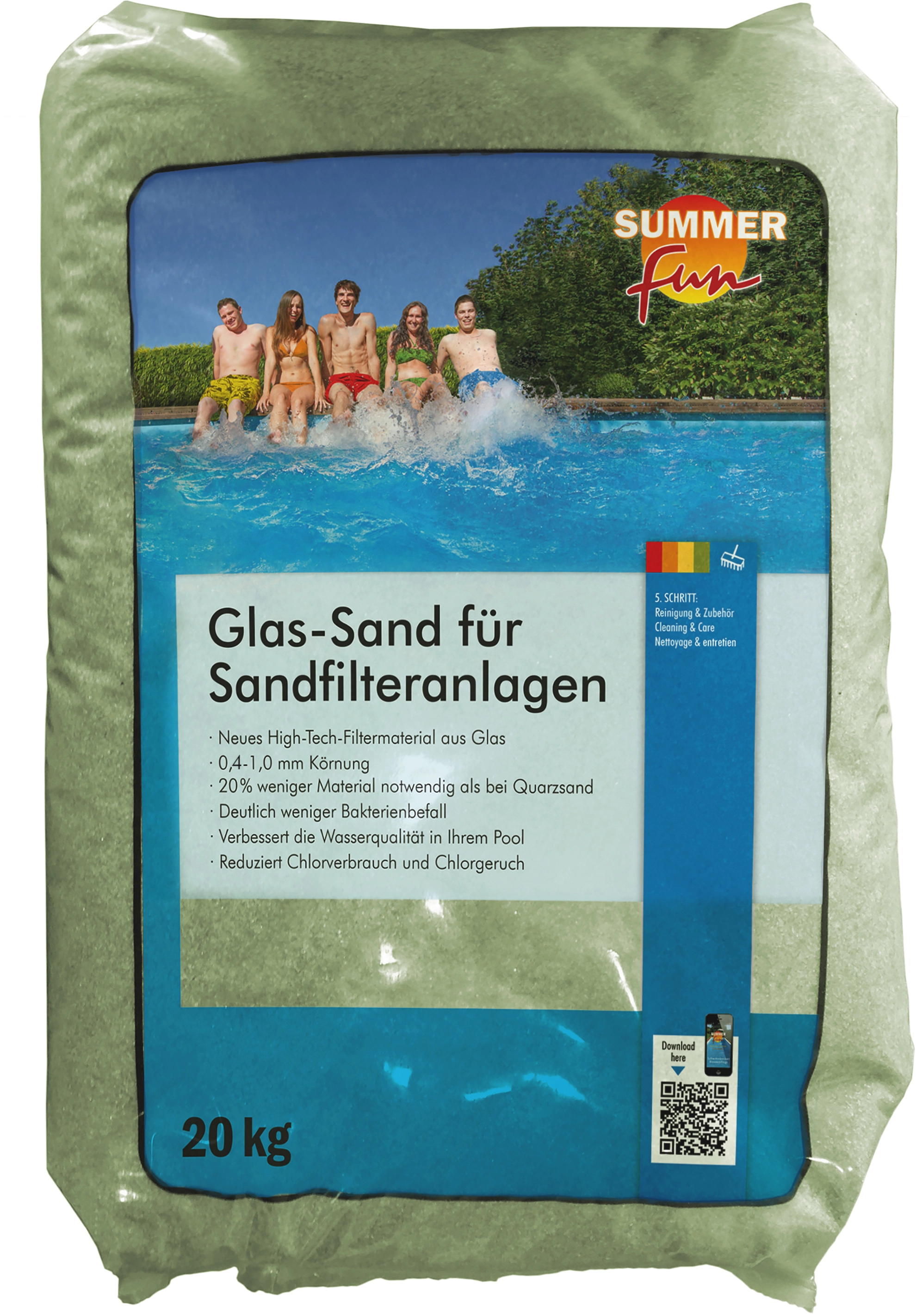 Summer Fun Glassand für Sandfilteranlage Grün 0,5 1,0 mm / 20 kg