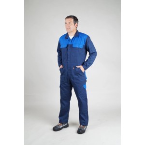Combinaison Classic bleu foncé et bleu bleuet taille 50 avec poches renforcées pour vêtements de travail.