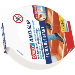 Tesa Anti-Rutschband Transparent, 5 m x 25 mm, für mehr Sicherheit auf Treppen und glatten Böden.
