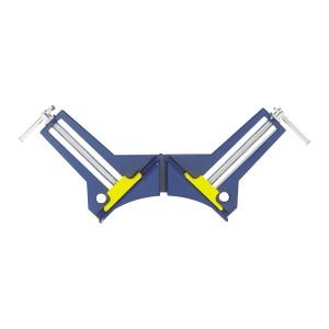 Serre-joint d'angle LUX Classic pour un serrage précis à 90°. Outil de serrage bleu et jaune.