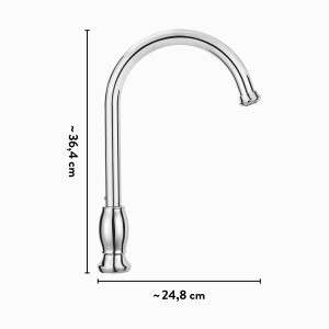 Mitigeur de cuisine chromé baliv KI-1310, robinet à levier unique avec bec haut et courbé et dimensions.