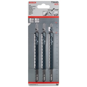 Lame per seghetto alternativo Bosch T 344 D Speed for Wood, confezione da 3 per legno fino a 100 mm.