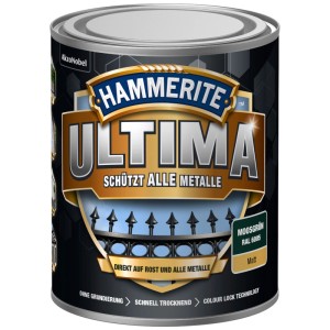 Dose Hammerite Metall-Schutzlack Ultima, Moosgrün matt, 750ml. Schutzlack für Metalle, direkt auf Rost anwendbar.