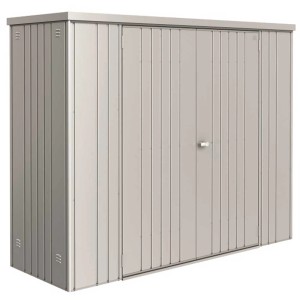 Armadio per attrezzi Biohort Gr. 230 in argento metallizzato. Armadio da giardino in metallo con doppia porta e serratura a maniglia.