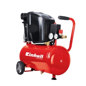 Compresseur rouge Einhell TE-AC 230/24 avec réservoir de 24 l et manomètre.