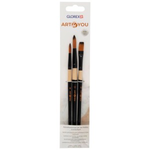 Glorex Hobbypinsel-Set Art4You mit 3 Synthetikpinseln: 2 rund, 1 flach. Schwarze Griffe. Für Künstlerzubehör.