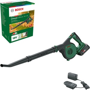 Soffiatore a batteria Bosch UniversalLeafBlower 18V-130 con batteria e caricabatterie.