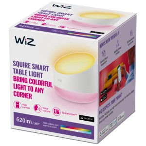 Confezione della lampada da tavolo dimmerabile WiZ Squire White and Color con luce colorata e 620 lm.
