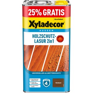 Xyladecor Lasure bois 2en1 noyer, pot de 4+1L pour extérieur. Lasure avec protection contre les intempéries.