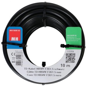Cavo TD nero H05VV-F, 3x1,5 mm², rotolo da 10 m, cavo flessibile in plastica.