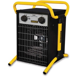 Stufa elettrica Stanley 5kW, corpo nero con maniglia e piedini gialli.