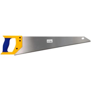 Handsäge mit 550 mm Klingenlänge und blau-gelbem Griff für Holzbearbeitung.
